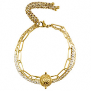 Stainless steel bracelets triple layer & strass Gold