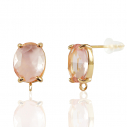 Crystal Glass earrings / earpins with loop oval Peach-Gold