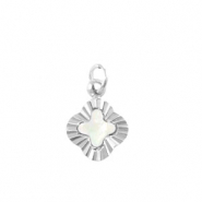 Stainless steel charms shell clover Silver-White (natural colour)