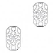 Stainless steel charms connector octagon flower Silver
