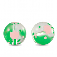 Hand-painted glass beads flower Transparent-Pink Green