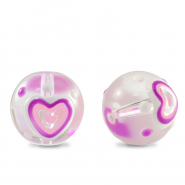 Hand-painted glass beads heart Transparent-Purple White