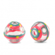 Hand-painted glass beads 14mm Transparent-Pink Greenish Grey