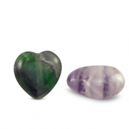 Natural stone beads Fluorite heart Purple-Green White