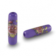 Glass beads tube flower Cobalt Blue-Rose Red