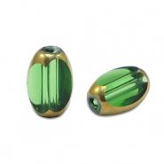 Oval glass beads Grass Green Transparent-Gold