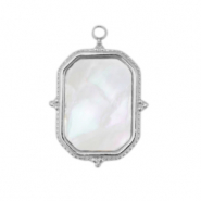 Stainless steel charms shell rectangle Silver-White (natural colour)