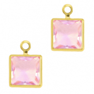 Crystal glass charms square Pink-Gold