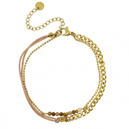 Stainless steel bracelets duo layer Gold-Brown