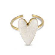 Stainless steel rings enamel heart Pearl White-Gold