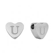 Stainless steel beads heart letter U Silver