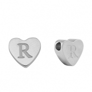 Stainless steel beads heart letter R Silver