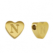 Stainless steel beads heart letter N Gold