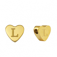 Stainless steel beads heart letter L Gold