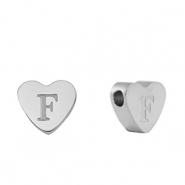 Stainless steel beads heart letter F Silver