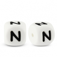 Letter beads silicone N White-black