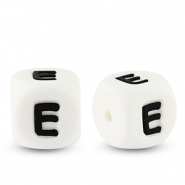 Letter beads silicone E White-black