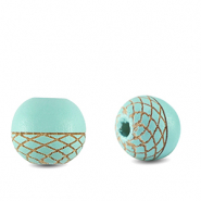 Wooden beads round 10mm pattern Turquoise