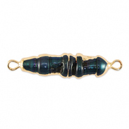 BQ Freshwater pearls connector tooth Gold-Dark Peacock Blue