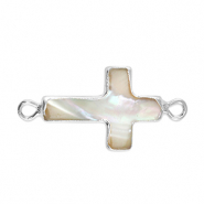 Freshwater pearls connector cross Silver-Taupe