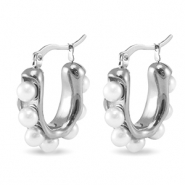 Stainless steel earrings / earpins imitation pearls Silver
