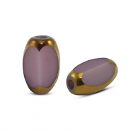 Oval glass beads Purple-Gold