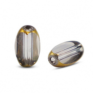 Oval glass beads Grey Transparent-Gold