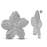 Stainless steel earrings / earpin flower Silver