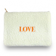 Teddy pouch "LOVE" Off White-Orange