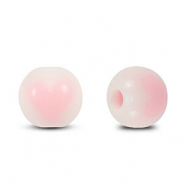 Acrylic beads round heart White-Light pink
