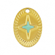 Stainless steel charms oval star Gold-Mint Green