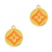 Stainless steel charms round flower Gold-Orange