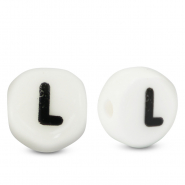 Letter beads ceramic L White-Black