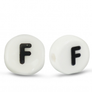 Letter beads ceramic F White-Black