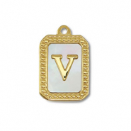 Stainless steel charm shell letter V Gold-White (natural colour)