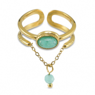 Stainless steel rings with natural stone Gold-Turquoise Blue