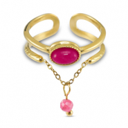 Stainless steel rings with natural stone Gold-Magenta Pink