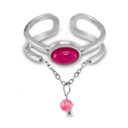 Stainless steel rings with natural stone Silver-Magenta Pink