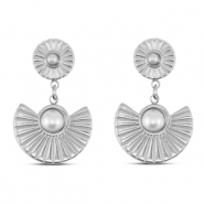 Stainless steel earrings / earpins fan with imitation pearls Silver