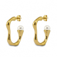 Stainless steel earrings / earpins with imitation pearls Gold