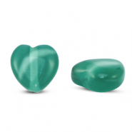 Glass beads Cat's eye heart Dark Green