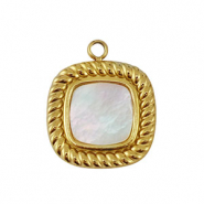 Stainless steel charm shell square Gold-White (natural colour)