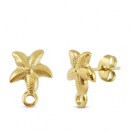 Stainless steel findings earrings / earpin starfish with loop Gold