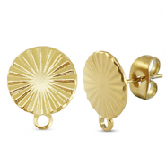 Stainless steel findings earrings / earpin round with loop Gold