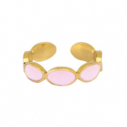 Stainless steel rings enamel oval Lilac-Gold