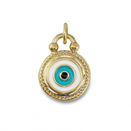 Brass TQ metal charms evil eye Gold-Emerald Blue
