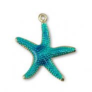 Brass TQ metal charms starfish Gold-Turquoise Blue