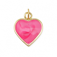 Brass TQ metal charms heart Gold-Dark Pink Marble