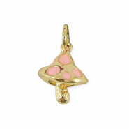 Brass TQ metal charms mushroom Gold-Light Pink