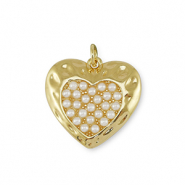 Brass TQ metal charms heart with pearl Gold-White